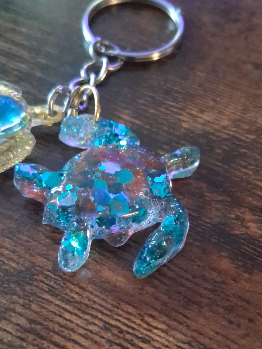 Resin Turtle Keychain Duo in Blue and Teal